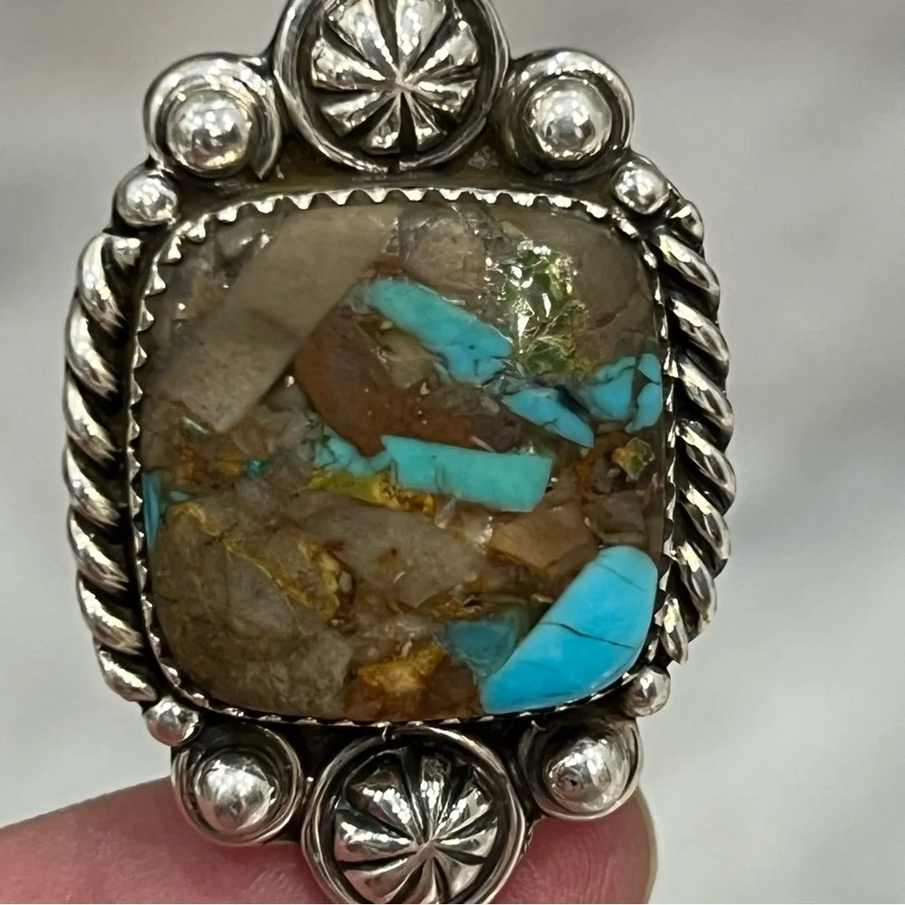 Sterling Silver Turquoise Large Pendant with Loop Choker - Picture 8 of 16